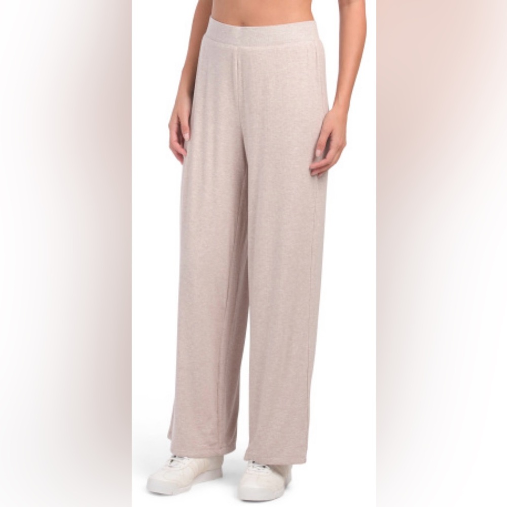 Magaschoni Micro-Modal Beige Wide-Leg, Pull-on Pants, Size L